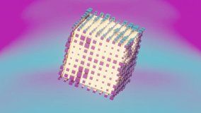 The cube, with its holographic texture, appears to float and rotate, showcasing its various faces in a captivating dance of light and color - Powered by Shutterstock - Get 15% off with code: PIKWIZARD15