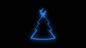 Video footage of glowing Christmas tree icon. Looped Neon Lines abstract on black background. Futuristic laser background. Seamless loop. 4k video - Powered by Shutterstock - Get 15% off with code: PIKWIZARD15