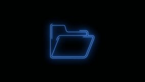 Video footage of glowing Computer Folder icon. Looped Neon Lines abstract on black background. Futuristic laser background. Seamless loop. 4k video