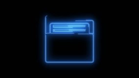 Video footage of glowing Folder icon. Looped Neon Lines abstract on black background. Futuristic laser background. Seamless loop. 4k video