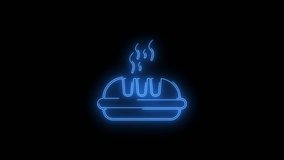 Video footage of glowing Hot Bread icon. Looped Neon Lines abstract on black background. Futuristic laser background. Seamless loop. 4k video