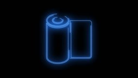 Video footage of glowing Roll paper icon. Looped Neon Lines abstract on black background. Futuristic laser background. Seamless loop. 4k video