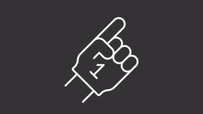 Animated foam finger white icon. Fan support line animation. Sporting event. Game day. Encourage football team. Black illustration on white background. HD video. Motion graphic