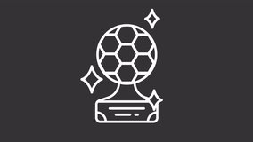 Animated trophy white icon. Football winner line animation. Tournament prize. Soccer award for winner team. Black illustration on white background. HD video Motion graphic