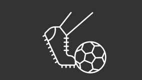 Animated kick white icon. Soccer game rules line animation. Football player kicking ball. Sport equipment. Black illustration on white background. HD video. Motion graphic