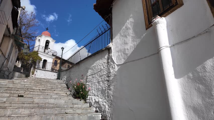 Street and old houses in old town of Xanthi, East Macedonia and Thrace, Greece