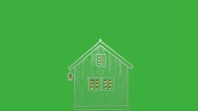 Loop video animation cartoon of a house on a green screen background.