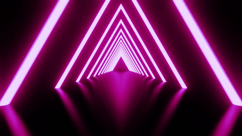 Abstract background Neon glowing triangle tunnel with pink light lines moving. Background futuristic corridor with neon lights. Seamless loop 3d render, Modern neon light Royalty-Free Stock Footage #3412163095