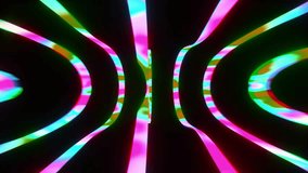 Seamless loop Moving random light streaks. Psychedelic wavy animated abstract curved shapes. 4k resolution 3d render. Yoga kaleidoscope. Seamless loop video perfect for VJ thematic music sets