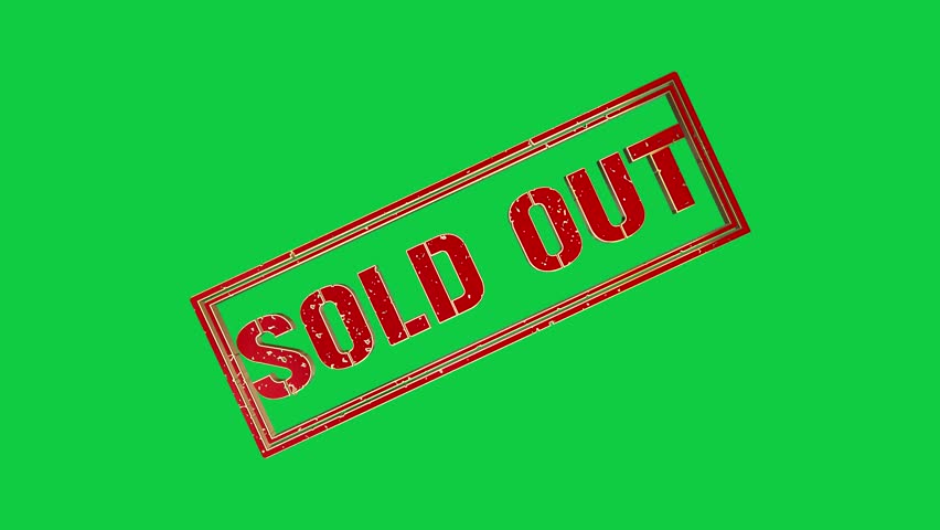 3d sold out text on green screen loop animation, red and gold rubber stamp shopping design element