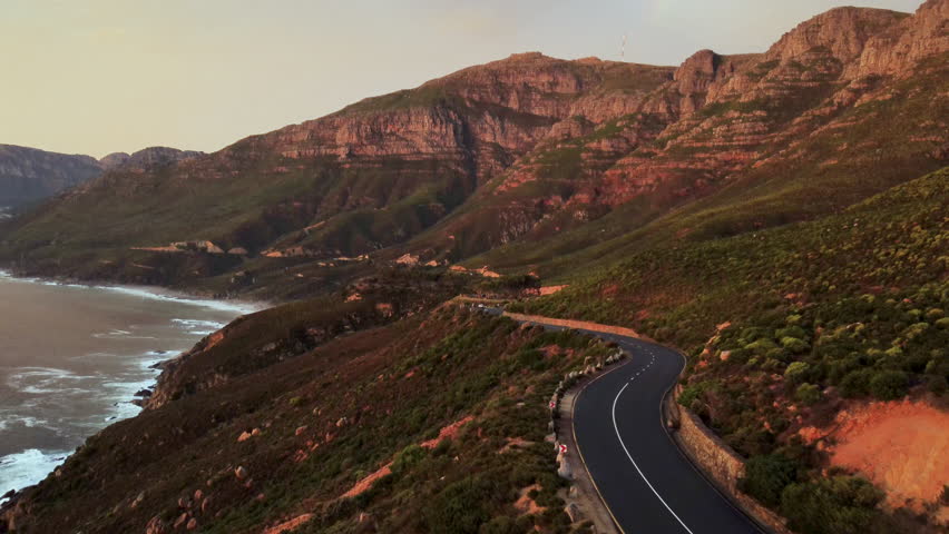 Chapman's peak drive at sunset breathtaking aerial view Royalty-Free Stock Footage #3412218695