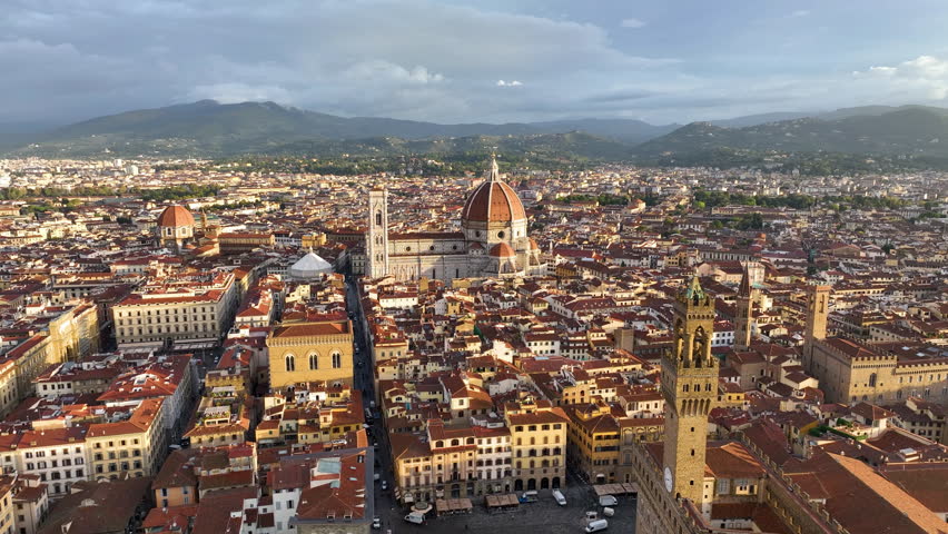 4k Aerial view of Florence, capital of Italy Tuscany region, Duomo Cathedral of Santa Maria del Fiore