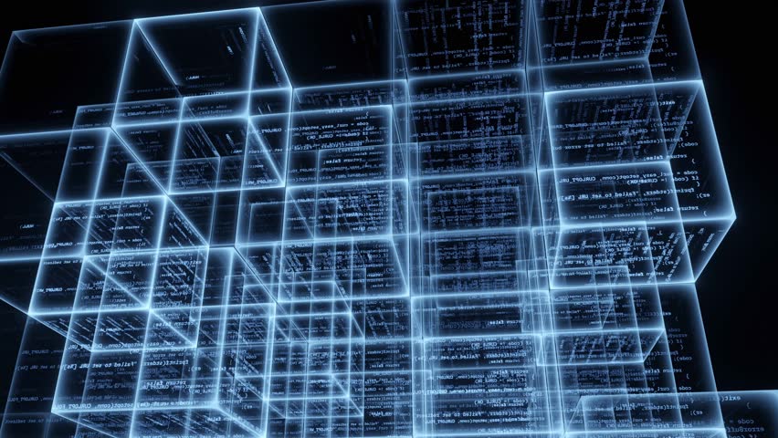 Blockchain concept, Cube big data with binary code spin