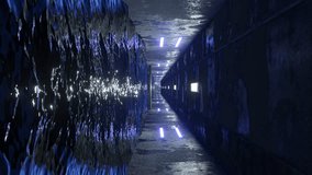 Traffic through a mysterious tunnel with old concrete walls lit by blue neon lights and flooded with dark water in vertical video animation footage  - Powered by Shutterstock - Get 15% off with code: PIKWIZARD15