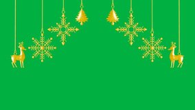 swinging golden Christmas things on green screen. New year and Christmas decorations concept. - Powered by Shutterstock - Get 15% off with code: PIKWIZARD15