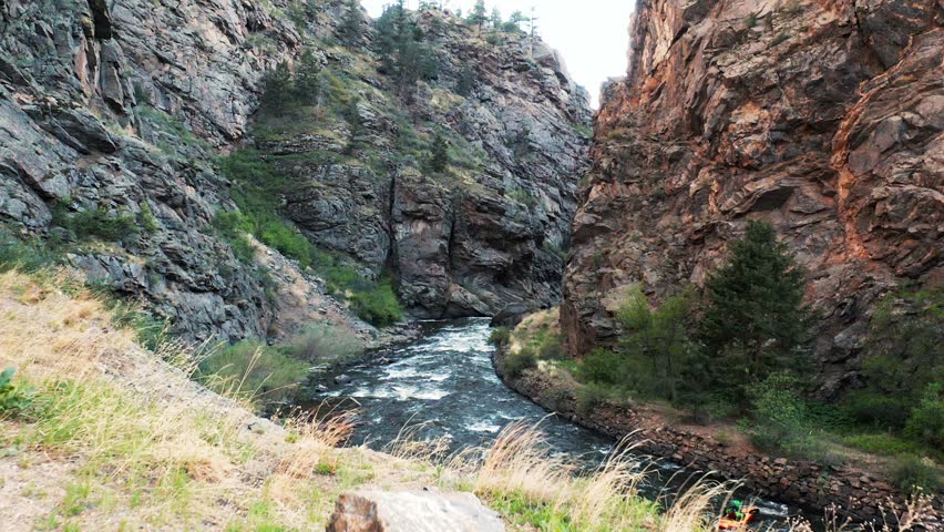 4K Aerial Drone Footage Clear Creek Colorado Kayakers White Water Rafting