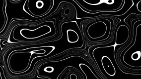 Abstract animated outline topographic contour map. Moving waves on black background. 4K looped animation..