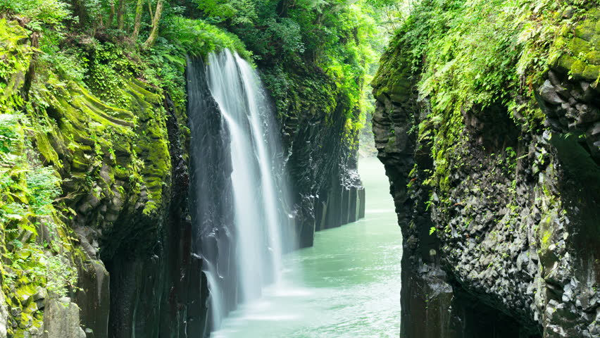 Timelapse looping of silky waterfalls at Takachiho in Miyazaki Prefecture, Japan Royalty-Free Stock Footage #3412534543