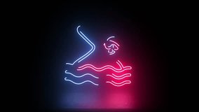 swimming icon glowing doodle neon light animation effect 2K 4K HD.mp4