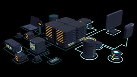 Computer technology 3D animation. Computation of big data center. Cloud computing. Online devices upload and download information. Transparent background with alpha channel - Powered by Shutterstock - Get 15% off with code: PIKWIZARD15