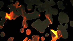 Abstract background of flowing liquid metal with fire flame reflection. CGI animation background, 4k