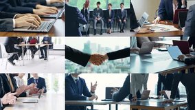 Collage of various business scene scenes. Expansion, Reduction transition from handshaking scene. - Powered by Shutterstock - Get 15% off with code: PIKWIZARD15