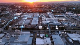 Modern industrial area aerial view and communication network concept. Factory automation. - Powered by Shutterstock - Get 15% off with code: PIKWIZARD15