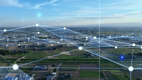 Modern agricultural area aerial view and communication network concept. IoT (Internet of Things). Smart city. Digital transformation. - Powered by Shutterstock - Get 15% off with code: PIKWIZARD15
