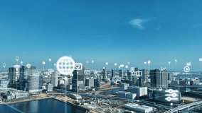 Modern city and communication network concept. IoT (Internet of Things). Smart city. Digital transformation. - Powered by Shutterstock - Get 15% off with code: PIKWIZARD15