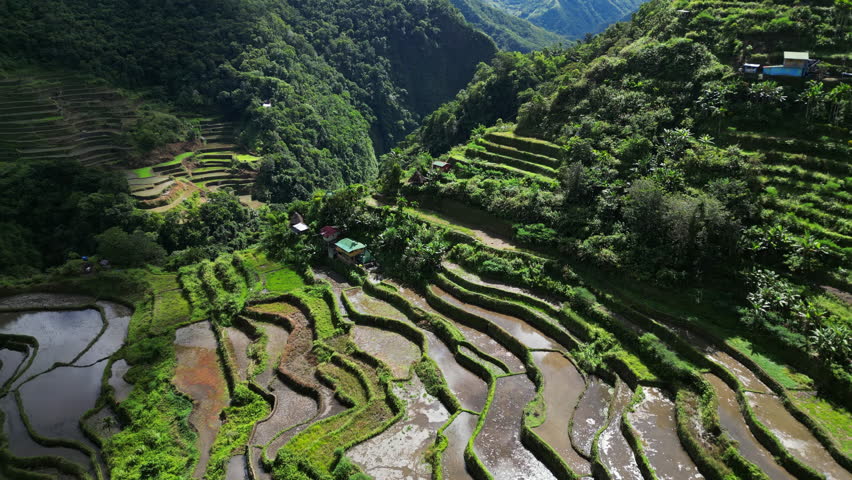 Aerial view of picturesque Batad Rice Terraces in Ifugao Province, Luzon Island, Philippines, 4k