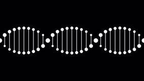 Vector genetic abstract video with alpha channel. Flat white DNA spiral symbol rotates in loop seamless on border. Design element for education, healthcare, medicine, science