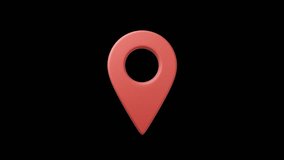 Location icon on transparent background. Simple looped animation. 3d rendered movie clip with alpha channel	

