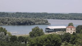 Tower Nebojsa at Sava and Danube Rivers Coast Park in Belgrade Serbia Summer Day