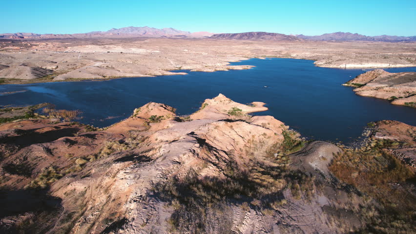 Aerial View of Lake Mead Water Reservoir, Nevada and Arizona USA, Drone Shot
