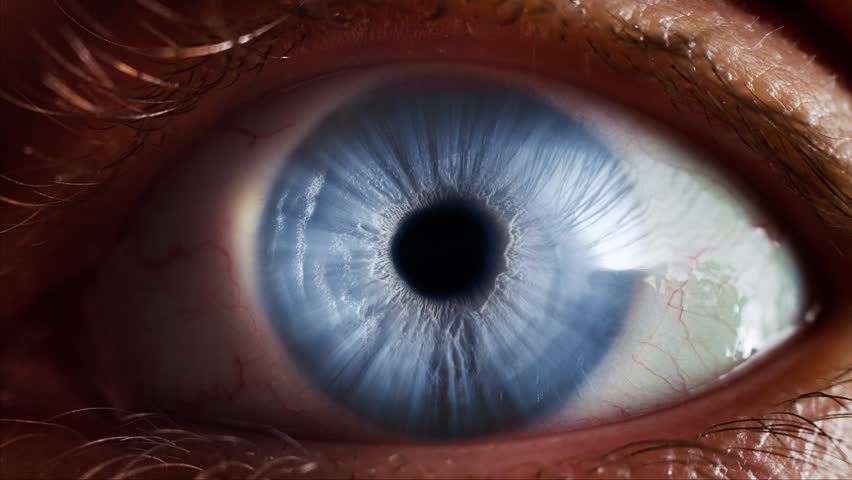 Human eye blue iris opening pupil extreme close up slow motion 60fps 4k Royalty-Free Stock Footage #3413265013