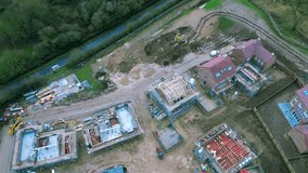 Aerial video of the building site in countryside of England