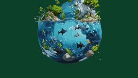 World Water Day illustration, global extreme pollution animated transition