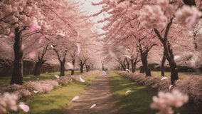 	
natural scenery of cherry blossom trees. seamless looping time-lapse virtual video animation background