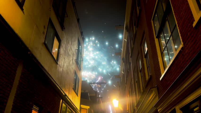 New year celebrities and fireworks in the Amsterdam