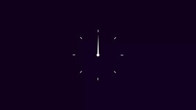 Abstract white clock icon Countdown 24 Hour Day Fast Speed Animation. Dark purple background clock timer rotation 360 4k video.
