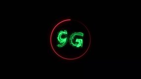 Abstract neon light green color 9G text animation. Red circle black background 4k video.
