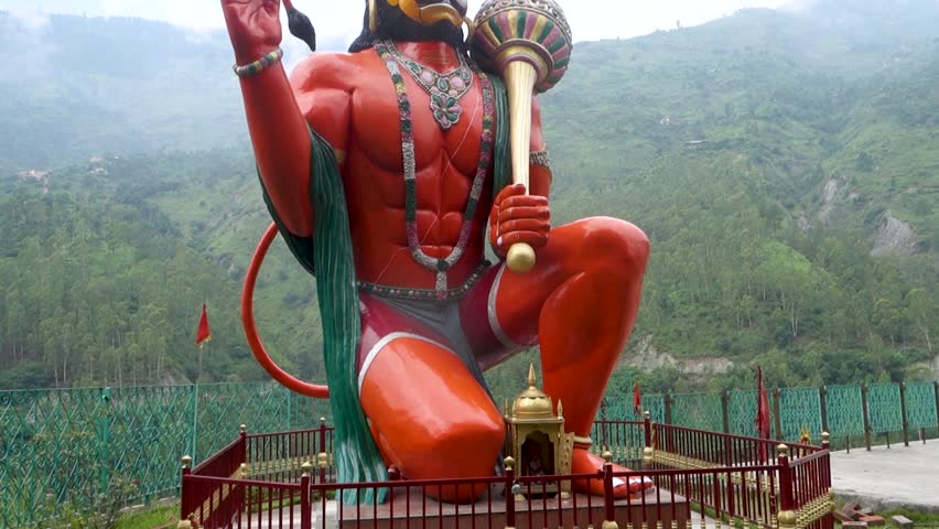 Giant Lord Hanuman statue gracing Himachal Pradesh hills, India Royalty-Free Stock Footage #3413565707