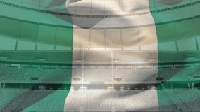 Animation of waving flag of nigeria over stadium. Sport, competition and nationality concept digitally generated video.