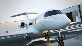 A sophisticated private jet stands ready on the tarmac embraced by the warm hues of twilight. Its polished surface gleams alongside the terminal, poised for an exclusive voyage. - Powered by Shutterstock - Get 15% off with code: PIKWIZARD15