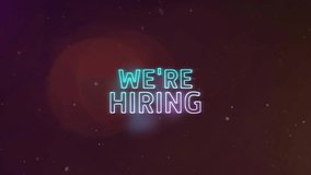 Animation of we're hiring text over snow falling and spots. Social media and digital interface concept, digitally generated video. - Powered by Shutterstock - Get 15% off with code: PIKWIZARD15