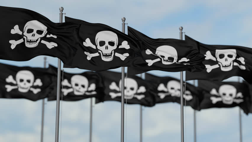 Looped Pirate or Danger flag, a symbol of piracy, waving in the wind seamless looped video Royalty-Free Stock Footage #3413687487