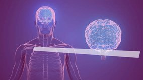 Animation of chemical formula over digital brain and human model on purple background. Science, chemistry and digital interface concept digitally generated video. - Powered by Shutterstock - Get 15% off with code: PIKWIZARD15