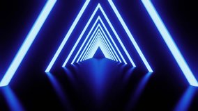 Abstract background Neon glowing triangle tunnel with blue light lines moving. Background futuristic corridor with neon lights. Seamless loop 3d render, Modern neon light - Powered by Shutterstock - Get 15% off with code: PIKWIZARD15