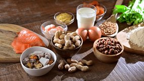 Common food allergens including egg, milk, soya, nuts, fish, seafood, wheat flour, mustard, dried apricots and celery - Powered by Shutterstock - Get 15% off with code: PIKWIZARD15