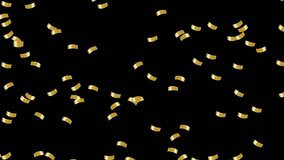 golden confetti falling animation on black background, animation, concept, confetti rain, colorful confetti